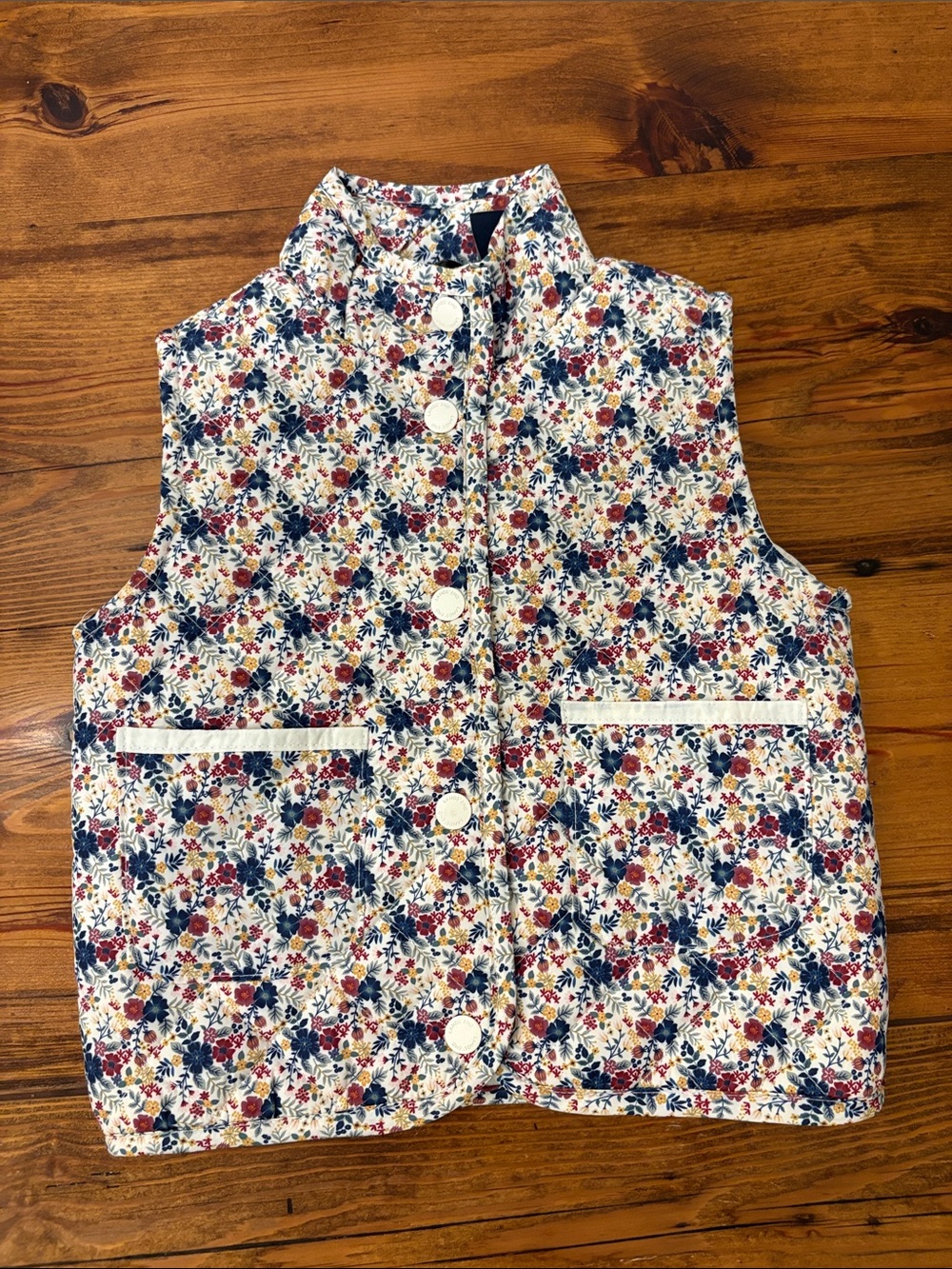 Lands' End Cream Quilted Vest with Logo Tag